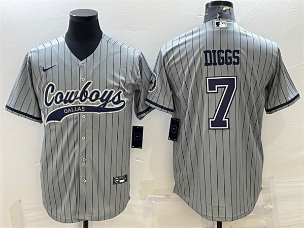 Men's Dallas Cowboys #7 Trevon Diggs Gray With Patch Cool Base Stitched Baseball Jersey